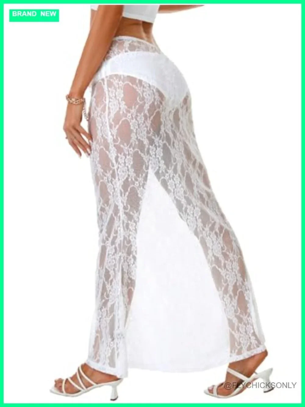 Sheer Lace A-Line High Waist Maxi Skirt Flowy Beach Cover-Up